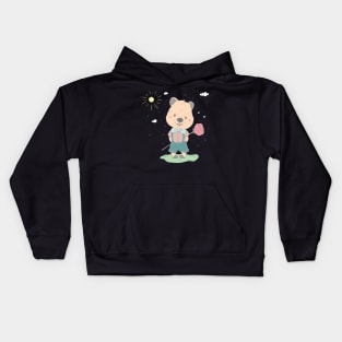 Lovely cute Quokka holds pink flower behind his back Kids Hoodie